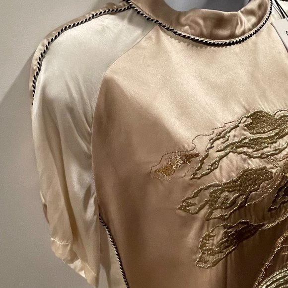 NWT Opening Ceremony Gold Bonsai Embroidered Silk Short Sleeve Tee, Size 4 - Picture 4 of 12